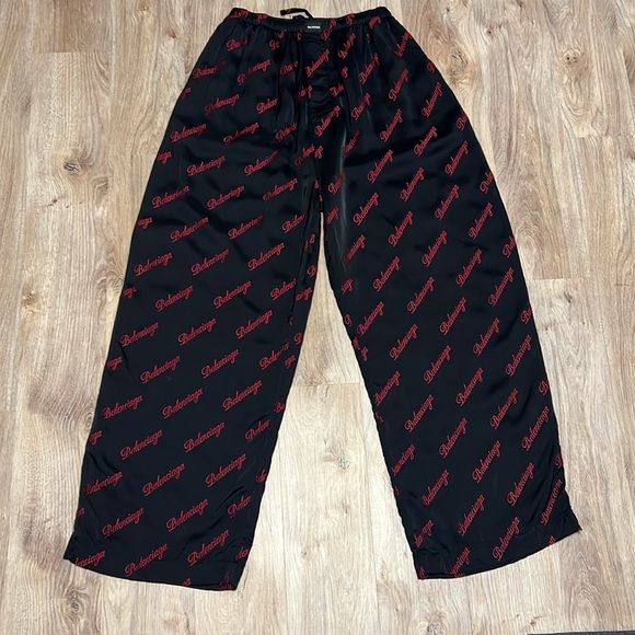 Balenciaga Red Embroidered Diagonal Logo Pajama Pants (Unisex) - Picture 12 of 14